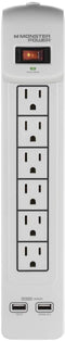 Monster Essentials 600 6-Outlet Surge Protector with 2 USB Ports (White)