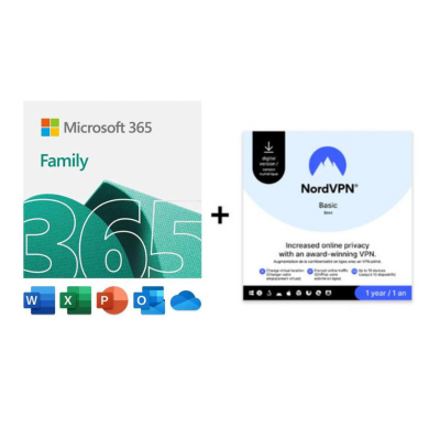 Microsoft 365 Family for 6 User (1 Year) + NordVPN Basic VPN (10 Device / 1 Year) - Download