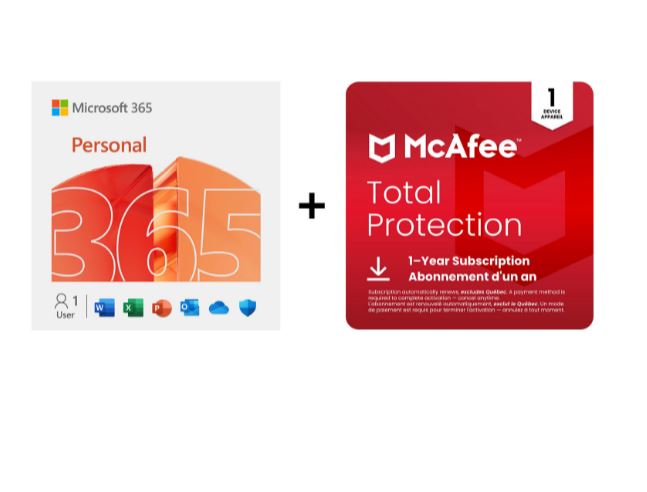 Microsoft 365 Personal for 1 User (1 Year) +  McAfee Total Protection (1 Device / 1 Year) - Download