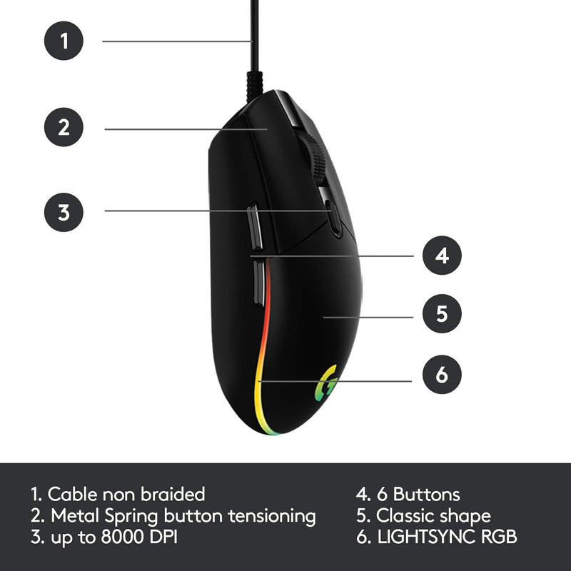 Logitech G G203 Lightsync Gaming Mouse (Black)