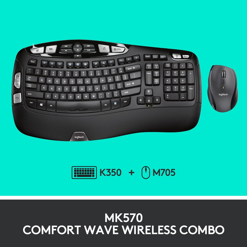 Logitech MK570 Comfort Wave Wireless Keyboard and Mouse Combo - English