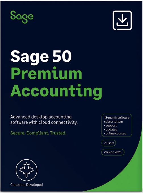 Sage 50 Premium Accounting 2026 (1 User - 1 Year Subscription) Bilingual - Download