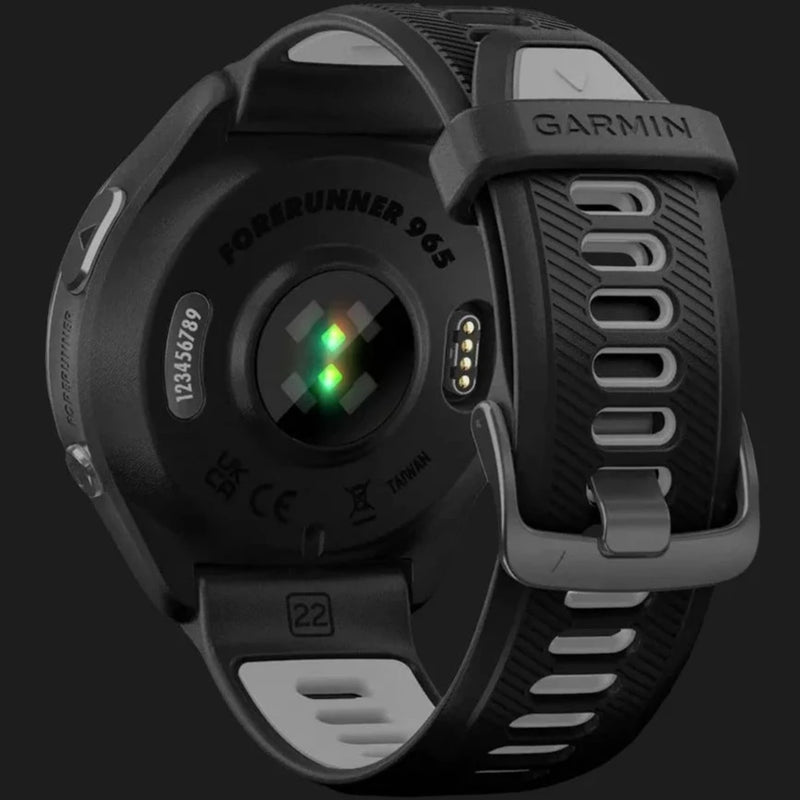 GARMIN Forerunner 965 – Smartwatch - Carbon Gray DLC Titanium Bezel with Black Case and Black/Powder Gray Silicone Band