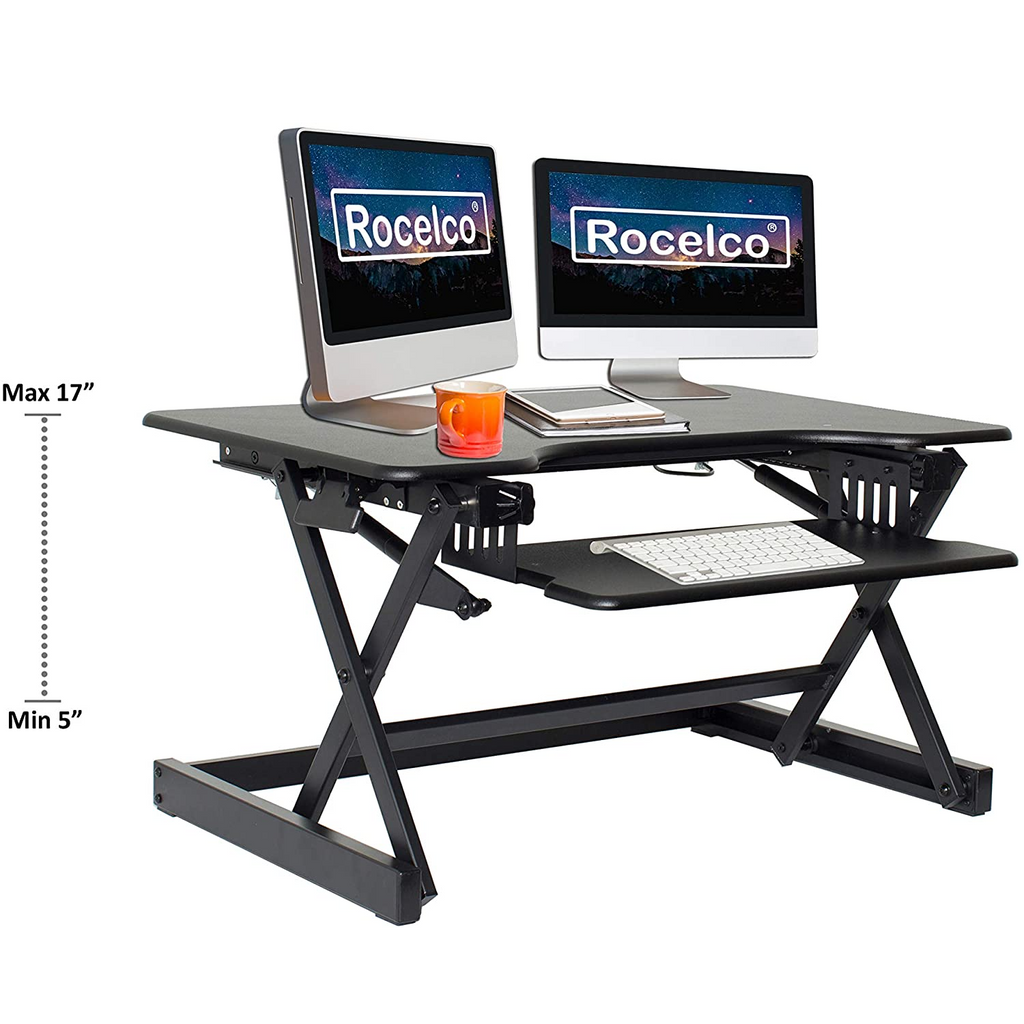 Rocelco Height Adjustable Standing Desk Riser with Easy Up-Down Handles (Black)