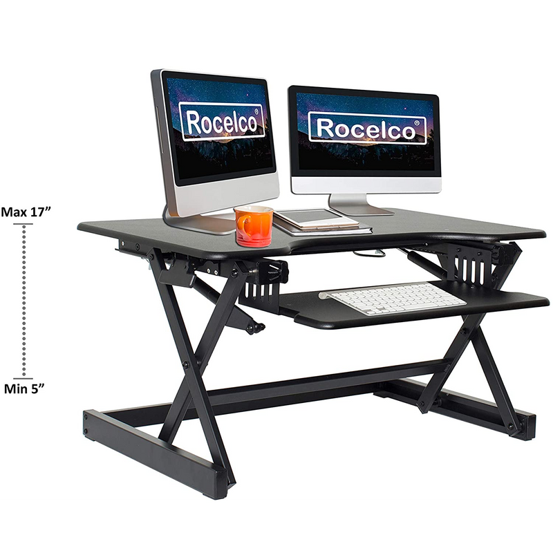 Riser de bureau debout à hauteur réglable Rocelco avec poignées faciles à monter (noir)