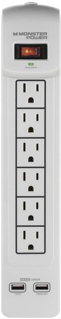 Monster Essentials 600 6-Outlet Surge Protector with 2 USB Ports (White)