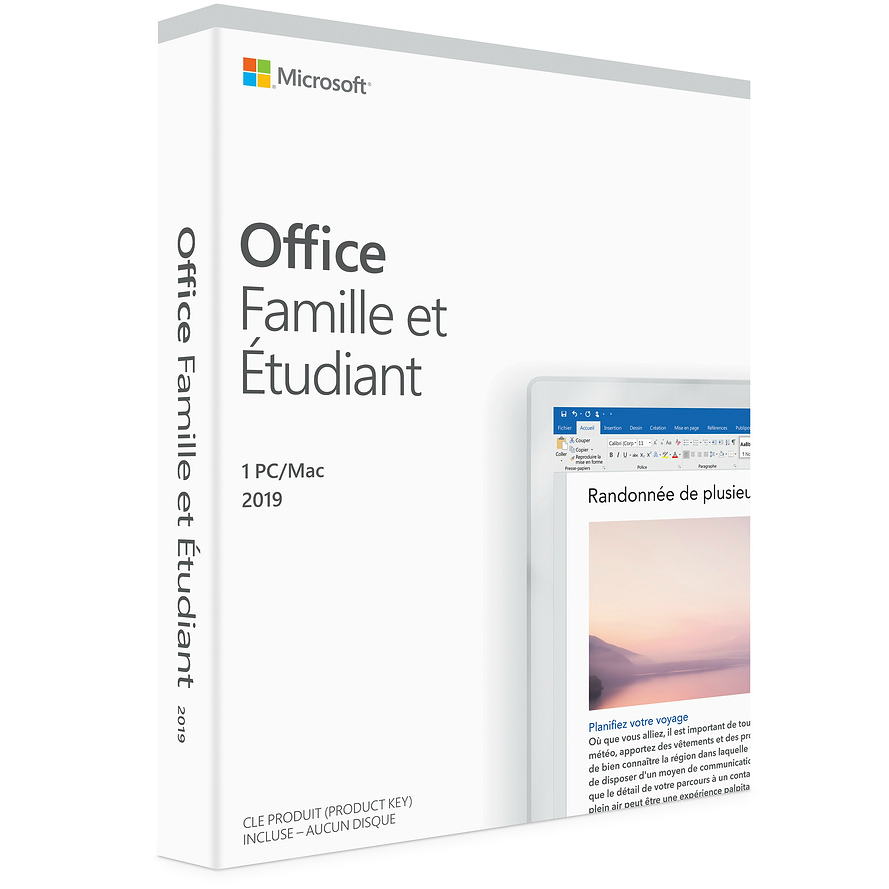 Microsoft Office 2019 Famille et Étudiant pour 1 PC/Mac (Carte de clé)
