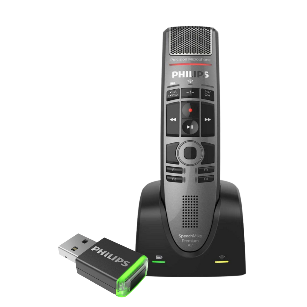 Philips SpeechMike Premium Air Wireless Dictation Microphone (Push Button) + Philips AirBridge ACC4100 Wireless Adapter